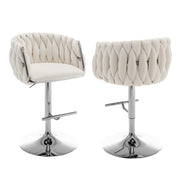 Modern Woven Velvet Swivel Bar Stool with Adjustable Chrome Pedestal Base