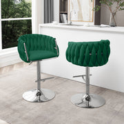 Modern Woven Velvet Swivel Bar Stool with Adjustable Chrome Pedestal Base