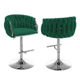 BS90 Set of 2 Modern Woven Velvet Swivel Bar Stool with Adjustable Chrome Pedestal Base