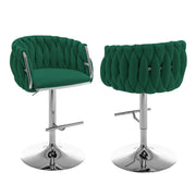 Modern Woven Velvet Swivel Bar Stool with Adjustable Chrome Pedestal Base