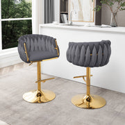 BS94 Modern Woven Velvet Swivel Bar Stool with Adjustable Gold Pedestal Base