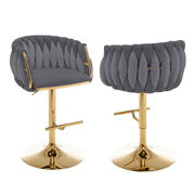 Modern Woven Velvet Swivel Bar Stool with Adjustable Chrome Pedestal Base