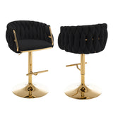 BS94 Set of 2 Modern Woven Velvet Swivel Bar Stool with Adjustable Gold Pedestal Base