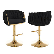 BS94 Modern Woven Velvet Swivel Bar Stool with Adjustable Gold Pedestal Base