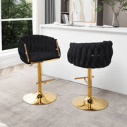 BS94 Modern Woven Velvet Swivel Bar Stool with Adjustable Gold Pedestal Base