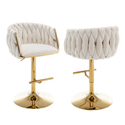 BS94 Modern Woven Velvet Swivel Bar Stool with Adjustable Gold Pedestal Base