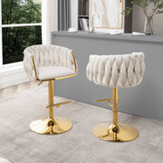 BS94 Modern Woven Velvet Swivel Bar Stool with Adjustable Gold Pedestal Base