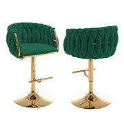 BS94 Modern Woven Velvet Swivel Bar Stool with Adjustable Gold Pedestal Base