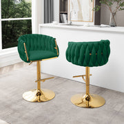 BS94 Modern Woven Velvet Swivel Bar Stool with Adjustable Gold Pedestal Base