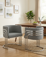 SC020 Modern Teddy Fabric Accent Dining Chair with Triple-Rail Chrome Frame & Sled Base