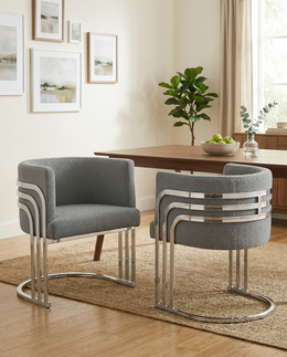 SC020 Modern Teddy Fabric Accent Dining Chair with Triple-Rail Chrome Frame & Sled Base