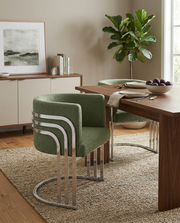 SC020 Modern Teddy Fabric Accent Dining Chair with Triple-Rail Chrome Frame & Sled Base