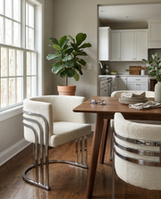SC020 Modern Teddy Fabric Accent Dining Chair with Triple-Rail Chrome Frame & Sled Base