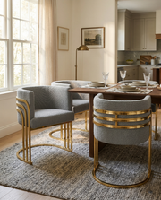 SC024 Modern Teddy Fabric Accent Dining Chair with Triple-Rail Gold Frame & Sled Base