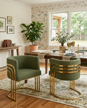 SC024 Modern Teddy Fabric Accent Dining Chair with Triple-Rail Gold Frame & Sled Base