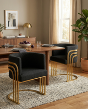SC024 Modern Teddy Fabric Accent Dining Chair with Triple-Rail Gold Frame & Sled Base