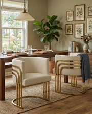 SC024 Modern Teddy Fabric Accent Dining Chair with Triple-Rail Gold Frame & Sled Base