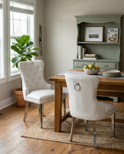 SC44 Elegant [Velvet / Faux Leather] Dining Side Chair with Tufted Back, Nailhead Trim & Ring Pull, Stainless Steel Legs