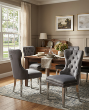 SC44 Elegant [Velvet / Faux Leather] Dining Side Chair with Tufted Back, Nailhead Trim & Ring Pull, Stainless Steel Legs