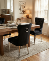 SC44 Elegant [Velvet / Faux Leather] Dining Side Chair with Tufted Back, Nailhead Trim & Ring Pull, Stainless Steel Legs