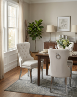 SC44 Elegant [Velvet / Faux Leather] Dining Side Chair with Tufted Back, Nailhead Trim & Ring Pull, Stainless Steel Legs