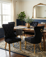 SC115 Elegant Velvet Accent Dining Chair with Diamond Tufted Back, Gold Ring Pull, Nailhead Trim & Gold Stainless Steel Legs