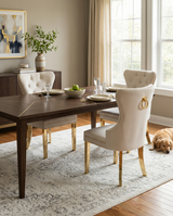 SC115 Elegant Velvet Accent Dining Chair with Diamond Tufted Back, Gold Ring Pull, Nailhead Trim & Gold Stainless Steel Legs