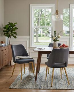 SC226 Modern Velvet Accent Dining Chair with Open Cutout Back & Slender Gold Chrome Legs