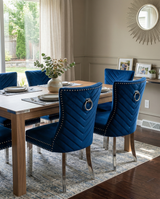 SC360 Elegant Velvet Accent Dining Chair with V-Shaped Tufted Back, Chrome Nailhead Trim, Ring Pull & Polished Chrome Legs
