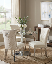 SC360 Elegant Velvet Accent Dining Chair with V-Shaped Tufted Back, Chrome Nailhead Trim, Ring Pull & Polished Chrome Legs