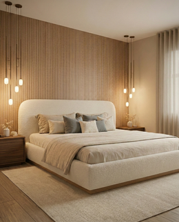 Chunky Bouclé Upholstered Platform Bed Frame