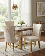 SC364 Elegant Velvet Accent Dining Chair with V-Shaped Tufted Back, Gold Nailhead Trim, Ring Pull & Polished Gold Legs