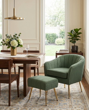 AC160-3 Teddy Boucle Barrel Chair & Ottoman - Plush Accent Set with Gold Chrome Legs