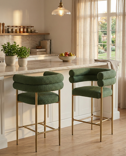 CH04 Avant-Garde Teddy Fabric Counter Height Bar Stool with Double Tubular Back & Gold Chrome Legs