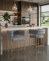 CH04 Avant-Garde Teddy Fabric Counter Height Bar Stool with Double Tubular Back & Gold Chrome Legs