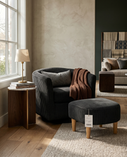 AC92 Modern Ribbed Velvet Swivel Barrel Chair and Ottoman Set, Upholstered Accent Lounge Chair with Natural Wood Legs