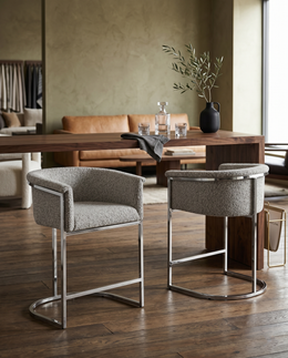 BS010 Luxury Boucle Fabric Bar Stool with Chrome Metal Sled Base