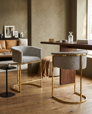 BS014 Luxury Boucle Fabric Bar Stool with Polished Gold Metal Sled Base
