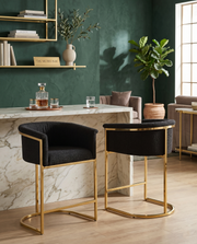BS014 Luxury Boucle Fabric Bar Stool with Polished Gold Metal Sled Base