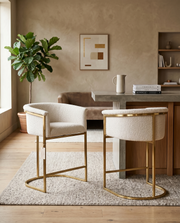 BS014 Luxury Boucle Fabric Bar Stool with Polished Gold Metal Sled Base