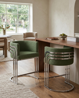 BS020 Modern Boucle Bar Stool with Chrome Triple-Rail Metal Back