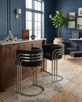 BS020 Modern Boucle Bar Stool with Chrome Triple-Rail Metal Back