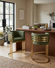 BS024 Art Deco Boucle Bar Stool with Sculptural Gold Triple-Rail Back