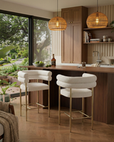 CH04 Avant-Garde Teddy Fabric Counter Height Bar Stool with Double Tubular Back & Gold Chrome Legs