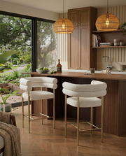 CH04 Avant-Garde Teddy Fabric Counter Height Bar Stool with Double Tubular Back & Gold Chrome Legs