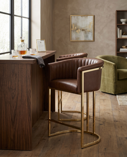 SC014L Modern Leathaire Accent Dining Chair with Channel Tufted Back, Wrap-Around Gold Frame & Sled Base
