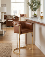BS014L Mid-Century Modern Air Leather Bar Stool with Gold Legs