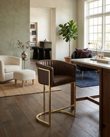 BS014L Mid-Century Modern Air Leather Bar Stool with Gold Legs