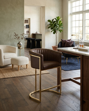 BS014L Mid-Century Modern Air Leather Bar Stool with Gold Legs