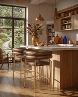 CH04L Avant-Garde Leathaire Counter Height Bar Stool with Double Tubular Back & Gold Chrome Legs
